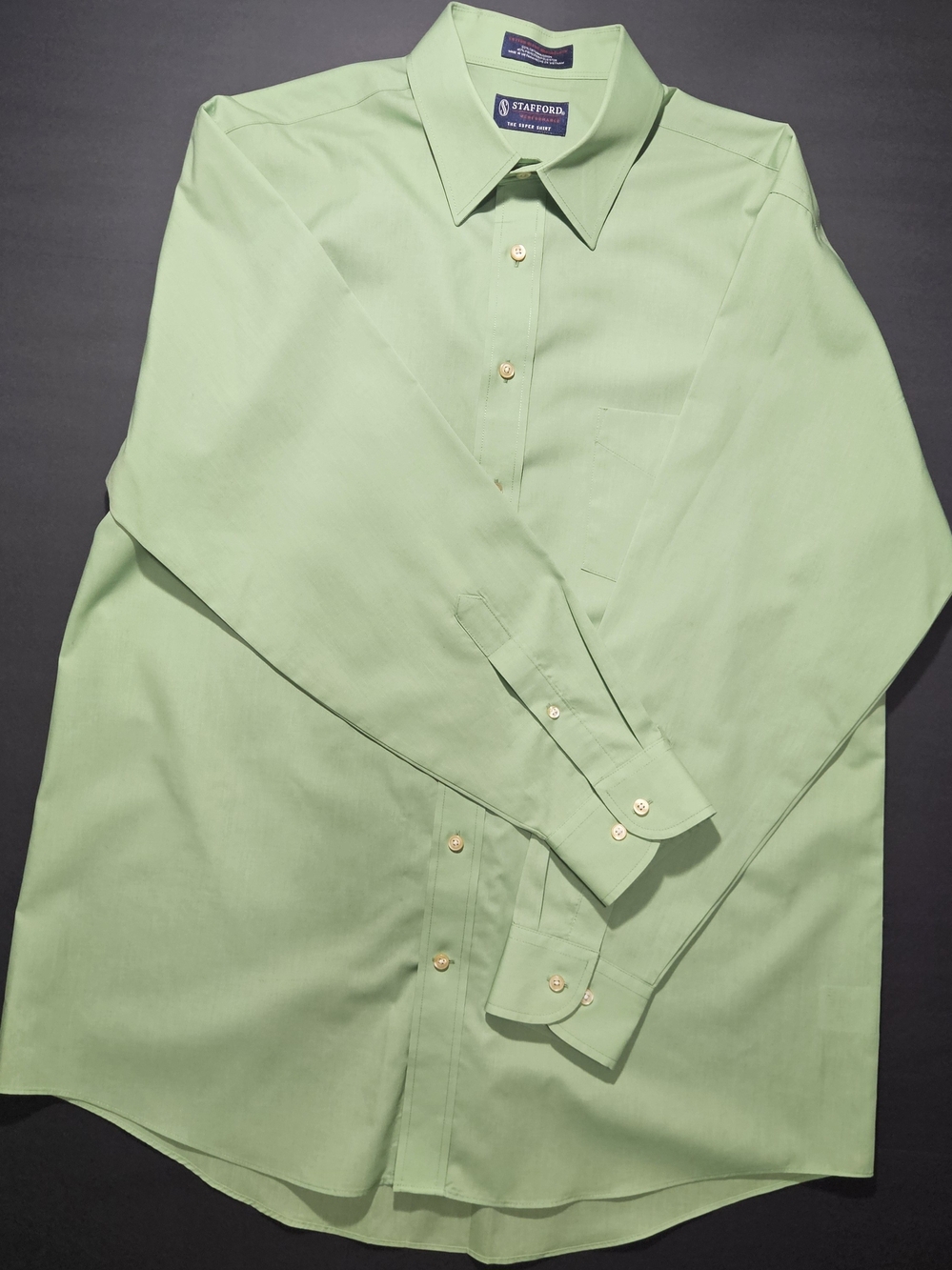 Stafford Men's Performance Super Shirt Button Down Light Green (Size 17 34/35)